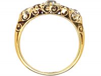Victorian 18ct Gold, Five Stone Ruby & Diamond Carved Half Hoop Ring