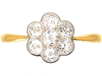 Edwardian 18ct Gold & Platinum Diamond Daisy Cluster Ring