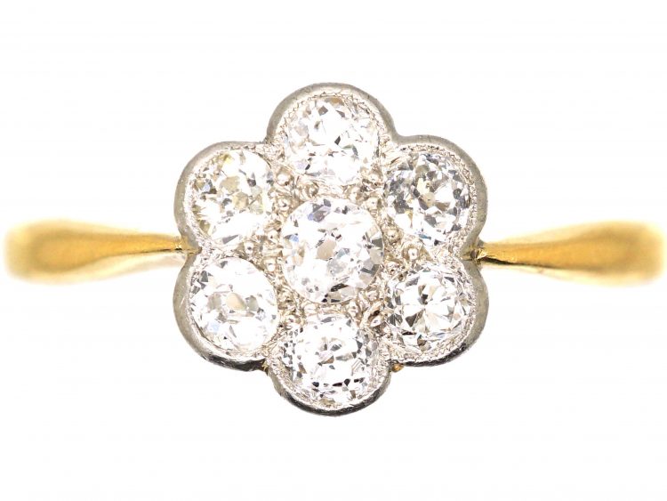 Edwardian 18ct Gold & Platinum Diamond Daisy Cluster Ring