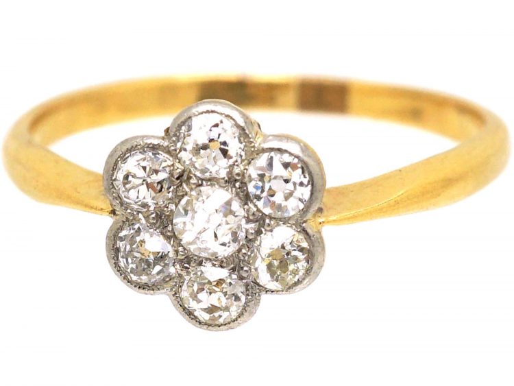 Edwardian 18ct Gold & Platinum Diamond Daisy Cluster Ring
