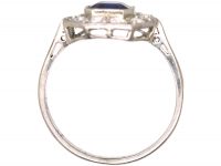 18ct White Gold Octagonal Cluster Ring set with a Sapphire & Diamonds