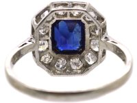 18ct White Gold Octagonal Cluster Ring set with a Sapphire & Diamonds