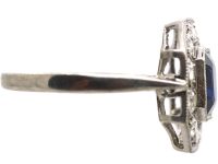 18ct White Gold Octagonal Cluster Ring set with a Sapphire & Diamonds