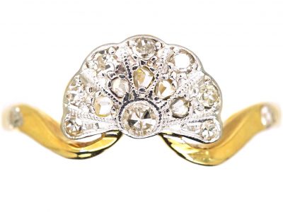 Art Deco 18ct Gold & Platinum Fan Shaped Ring set with Diamonds