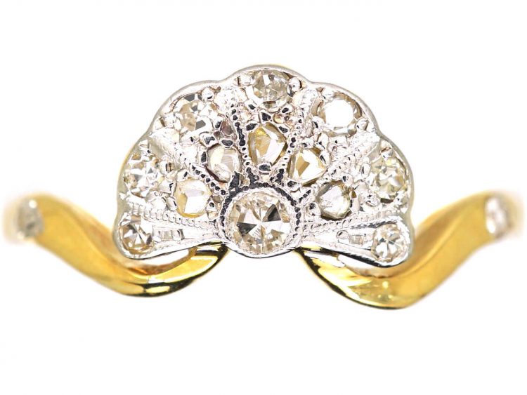 Art Deco 18ct Gold & Platinum Fan Shaped Ring set with Diamonds