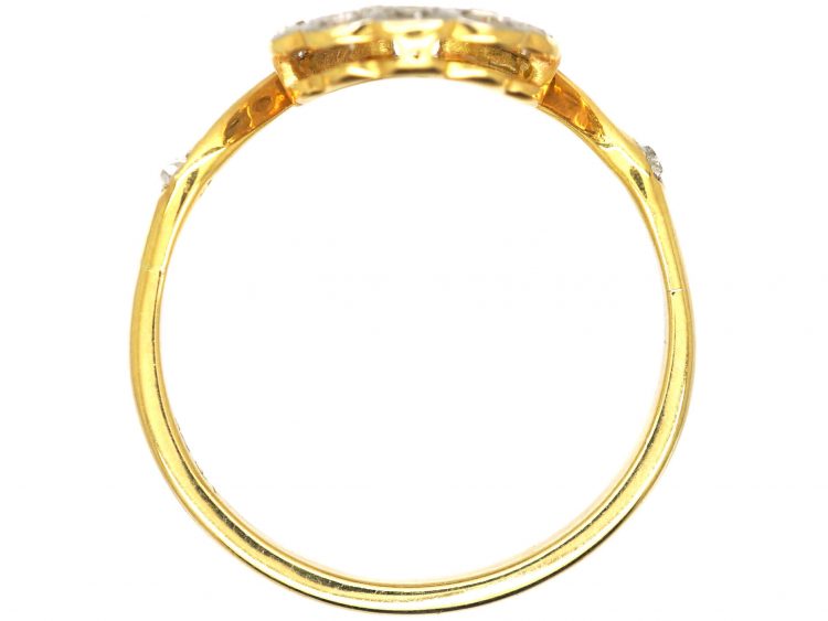 Art Deco 18ct Gold & Platinum Fan Shaped Ring set with Diamonds
