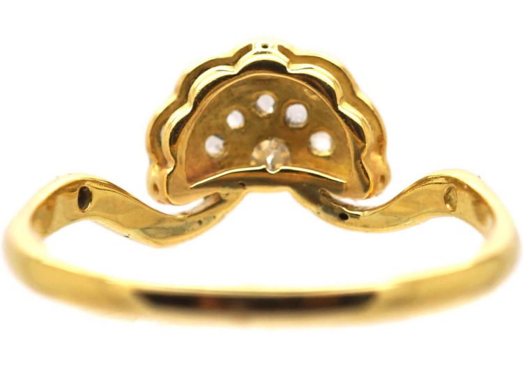 Art Deco 18ct Gold & Platinum Fan Shaped Ring set with Diamonds