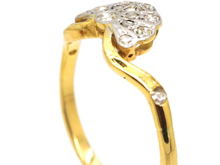 Art Deco 18ct Gold & Platinum Fan Shaped Ring set with Diamonds