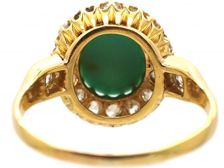 Edwardian 18ct Gold Turquoise & Diamond Cluster Ring with Diamond set Shoulders