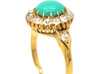 Edwardian 18ct Gold Turquoise & Diamond Cluster Ring with Diamond set Shoulders