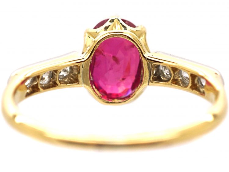 Edwardian 18ct Gold & Platinum, Ruby Solitaire Ring with Diamond set Shoulders