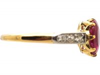 Edwardian 18ct Gold & Platinum, Ruby Solitaire Ring with Diamond set Shoulders