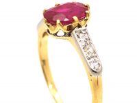 Edwardian 18ct Gold & Platinum, Ruby Solitaire Ring with Diamond set Shoulders