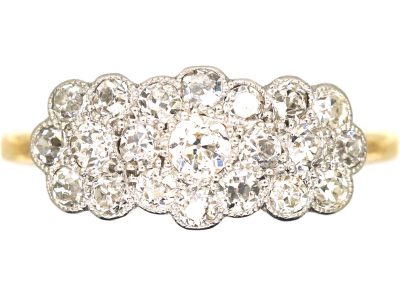 Edwardian 18ct Gold & Platinum Triple Cluster Ring set with Diamonds