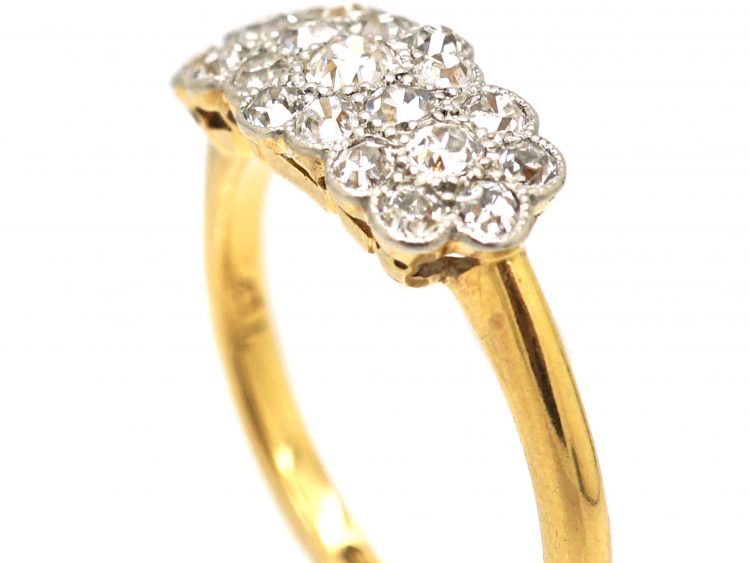 Edwardian 18ct Gold & Platinum Triple Cluster Ring set with Diamonds