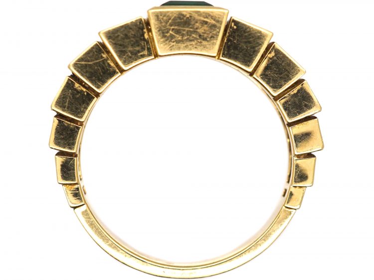 Modernist 18ct Gold Geometric Ring set with an Emerald