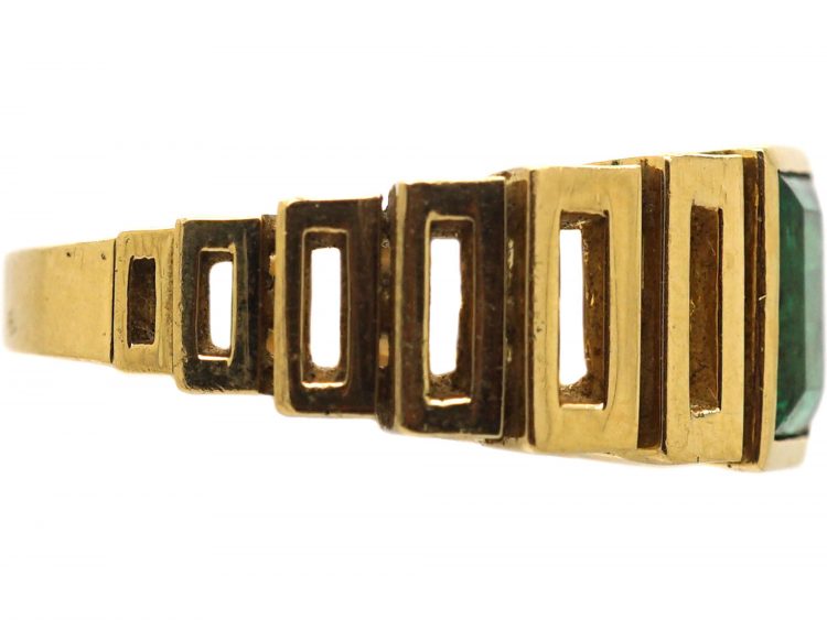 Modernist 18ct Gold Geometric Ring set with an Emerald