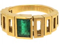 Modernist 18ct Gold Geometric Ring set with an Emerald