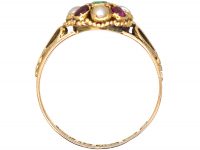 Victorian 15ct Gold Cluster Ring set with Natural Split Pearls, Rubies & an Emerald
