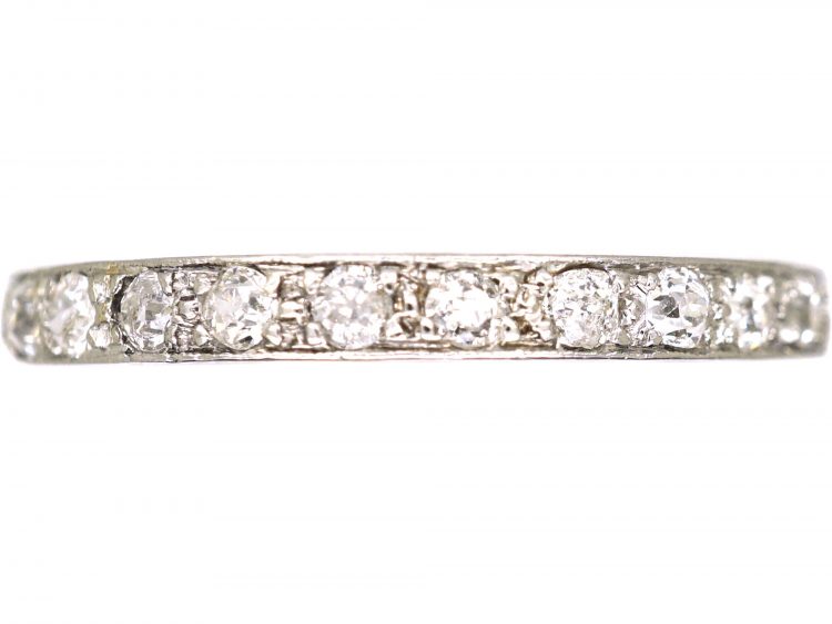 Art Deco Platinum & Diamond Eternity Ring with Engraved Sides