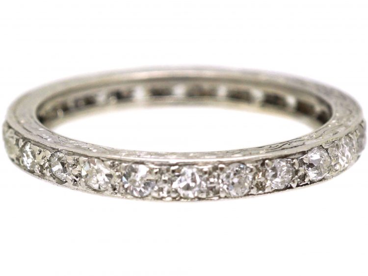Art Deco Platinum & Diamond Eternity Ring with Engraved Sides