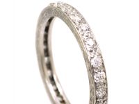 Art Deco Platinum & Diamond Eternity Ring with Engraved Sides