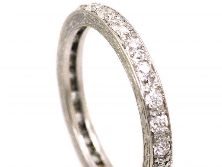 Art Deco Platinum & Diamond Eternity Ring with Engraved Sides