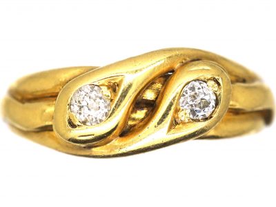Edwardian 18ct Gold Double Snake Ring set with Diamonds