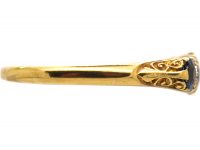 Edwardian 18ct Gold Sapphire & Diamond Three Stone Carved Half Hoop Ring
