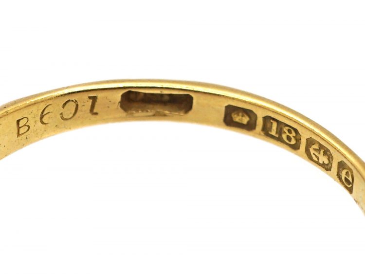 Edwardian 18ct Gold Sapphire & Diamond Three Stone Carved Half Hoop Ring