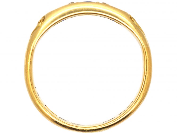 Victorian 18ct Gold, Sapphire & Diamond Three Stone Boat Shaped Ring