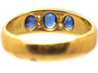 Victorian 18ct Gold, Sapphire & Diamond Three Stone Boat Shaped Ring