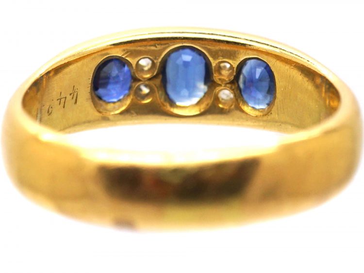 Victorian 18ct Gold, Sapphire & Diamond Three Stone Boat Shaped Ring