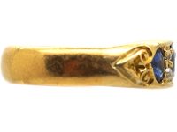 Victorian 18ct Gold, Sapphire & Diamond Three Stone Boat Shaped Ring