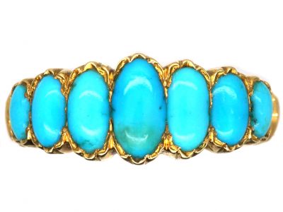 Early Victorian 18ct Gold Ring set with Seven Cabochon Cut Turquoise