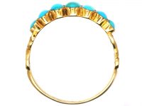 Early Victorian 18ct Gold Ring set with Seven Cabochon Cut Turquoise