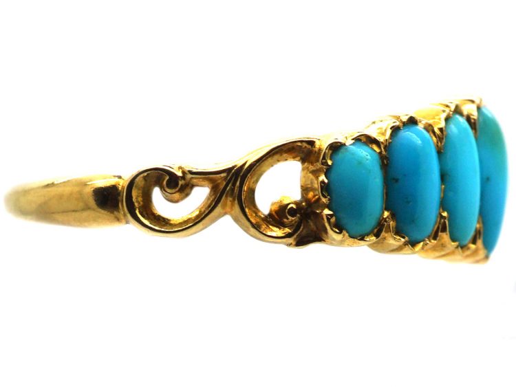 Early Victorian 18ct Gold Ring set with Seven Cabochon Cut Turquoise