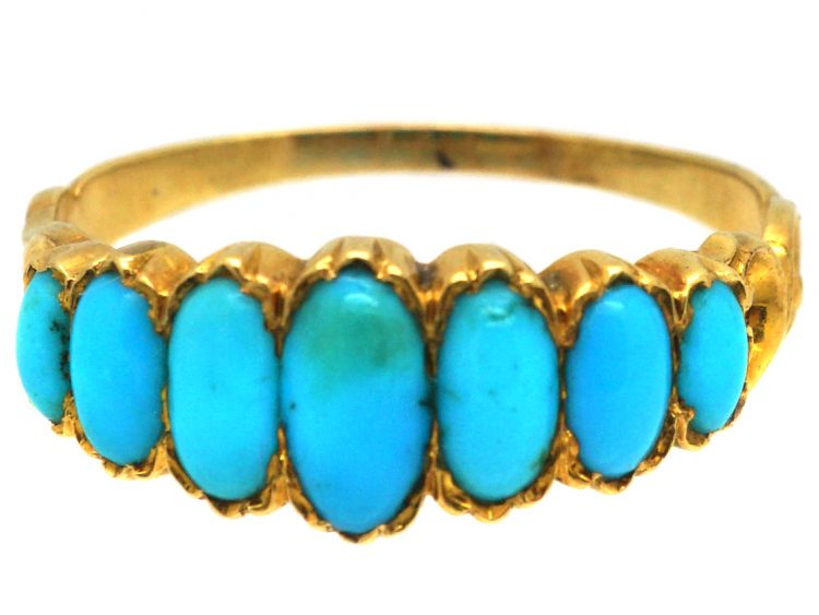 Early Victorian 18ct Gold Ring set with Seven Cabochon Cut Turquoise