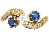Edwardian 18ct Gold, Sapphire & Diamond Crossover Ring