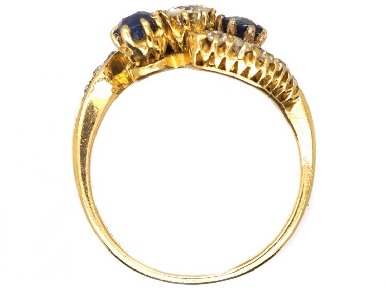 Edwardian 18ct Gold, Sapphire & Diamond Crossover Ring