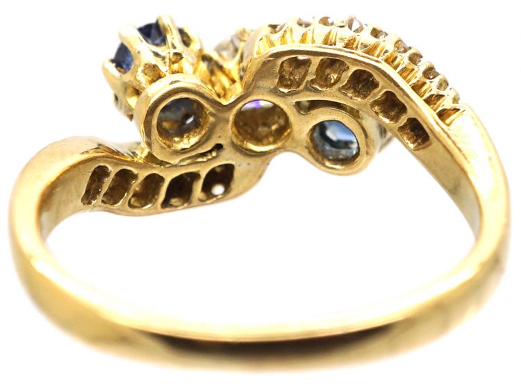 Edwardian 18ct Gold, Sapphire & Diamond Crossover Ring