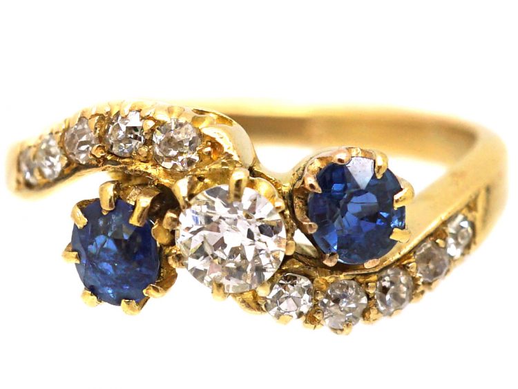 Edwardian 18ct Gold, Sapphire & Diamond Crossover Ring