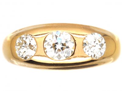 Edwardian 18ct Gold Three Stone Rub Over Diamond Ring