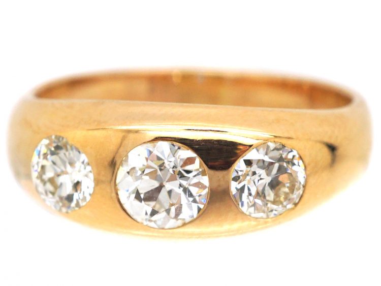 Edwardian 18ct Gold Three Stone Rub Over Diamond Ring