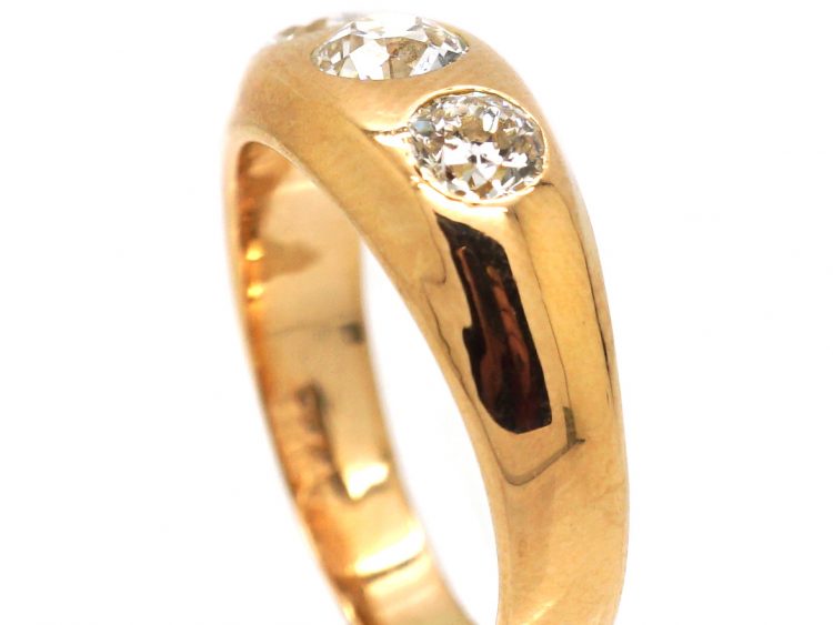 Edwardian 18ct Gold Three Stone Rub Over Diamond Ring