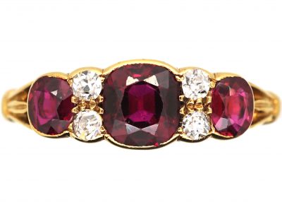 Edwardian 18ct Gold, Ruby & Diamond Three Stone Ring
