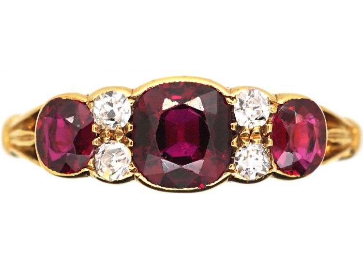 Edwardian 18ct Gold, Ruby & Diamond Three Stone Ring