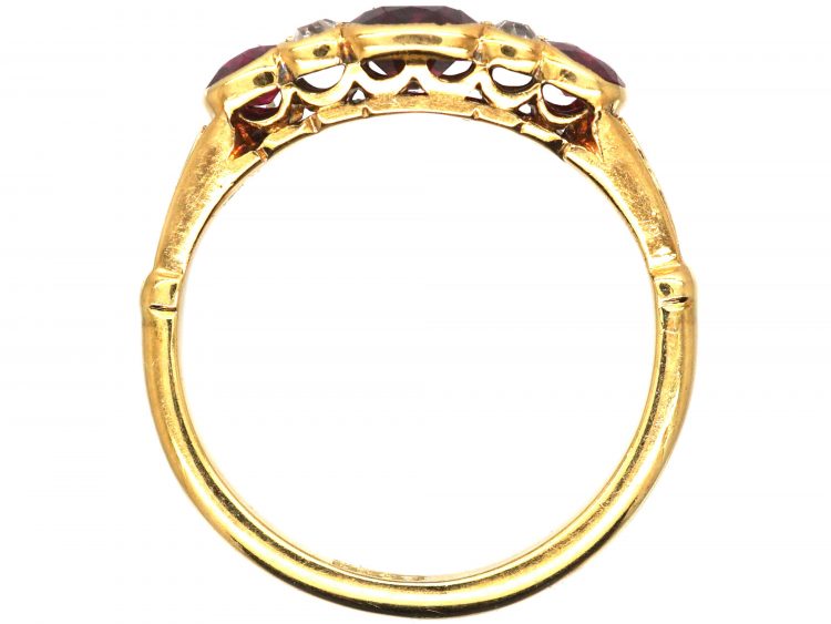 Edwardian 18ct Gold, Ruby & Diamond Three Stone Ring
