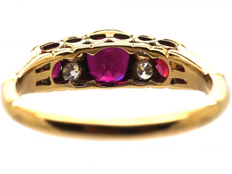 Edwardian 18ct Gold, Ruby & Diamond Three Stone Ring