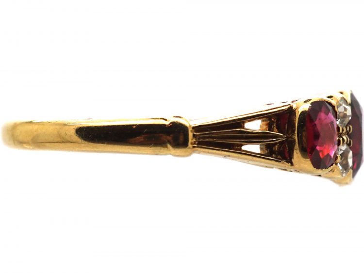 Edwardian 18ct Gold, Ruby & Diamond Three Stone Ring